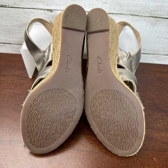 Clarks Collection Women's Espadrille Wedge Sling Back Heels Size 7.5 M Rope Gold - Picture 7 of 8